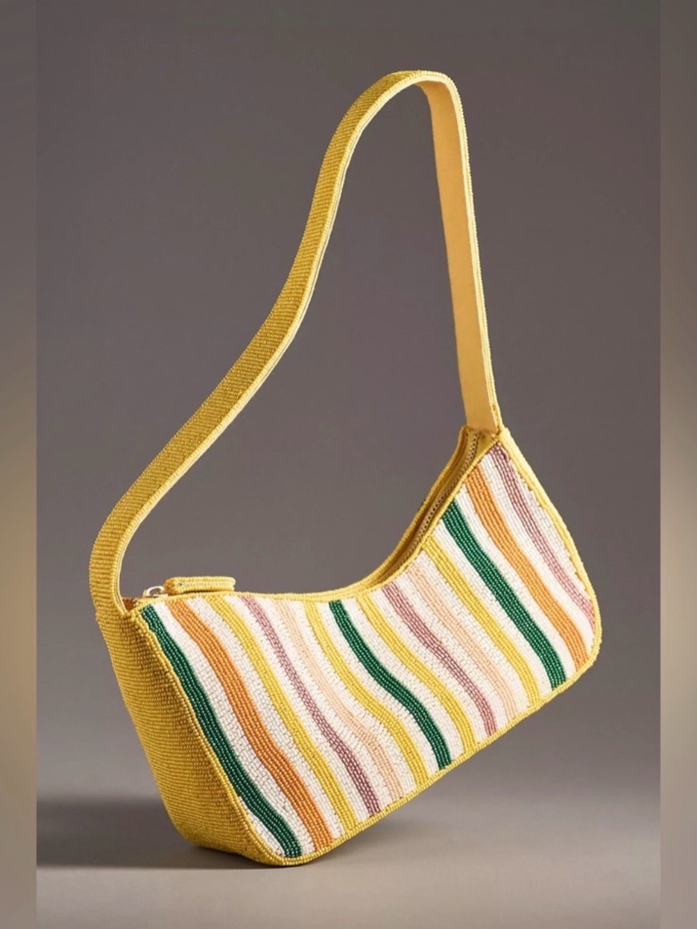 Anthropologie Asymmetric Beaded Striped Yellow Shoulder Bag